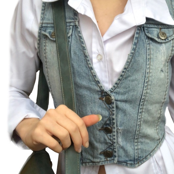 Lady Dutch High Society sleeveless light blue jean vest button casual small - Picture 5 of 5